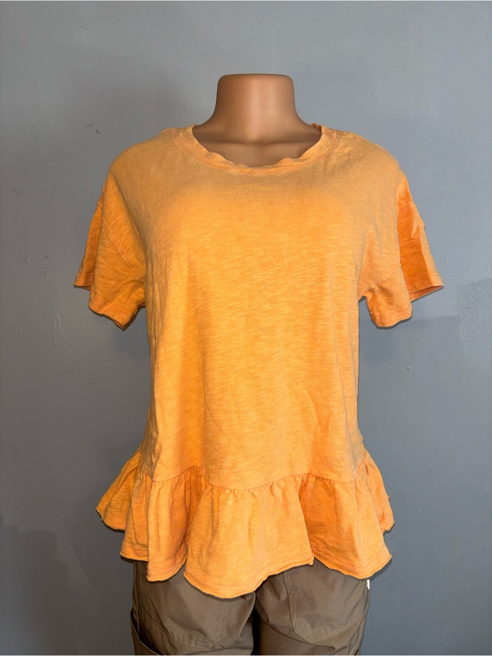 Time and Tru Orange Ruffle Hem Short Sleeve Top